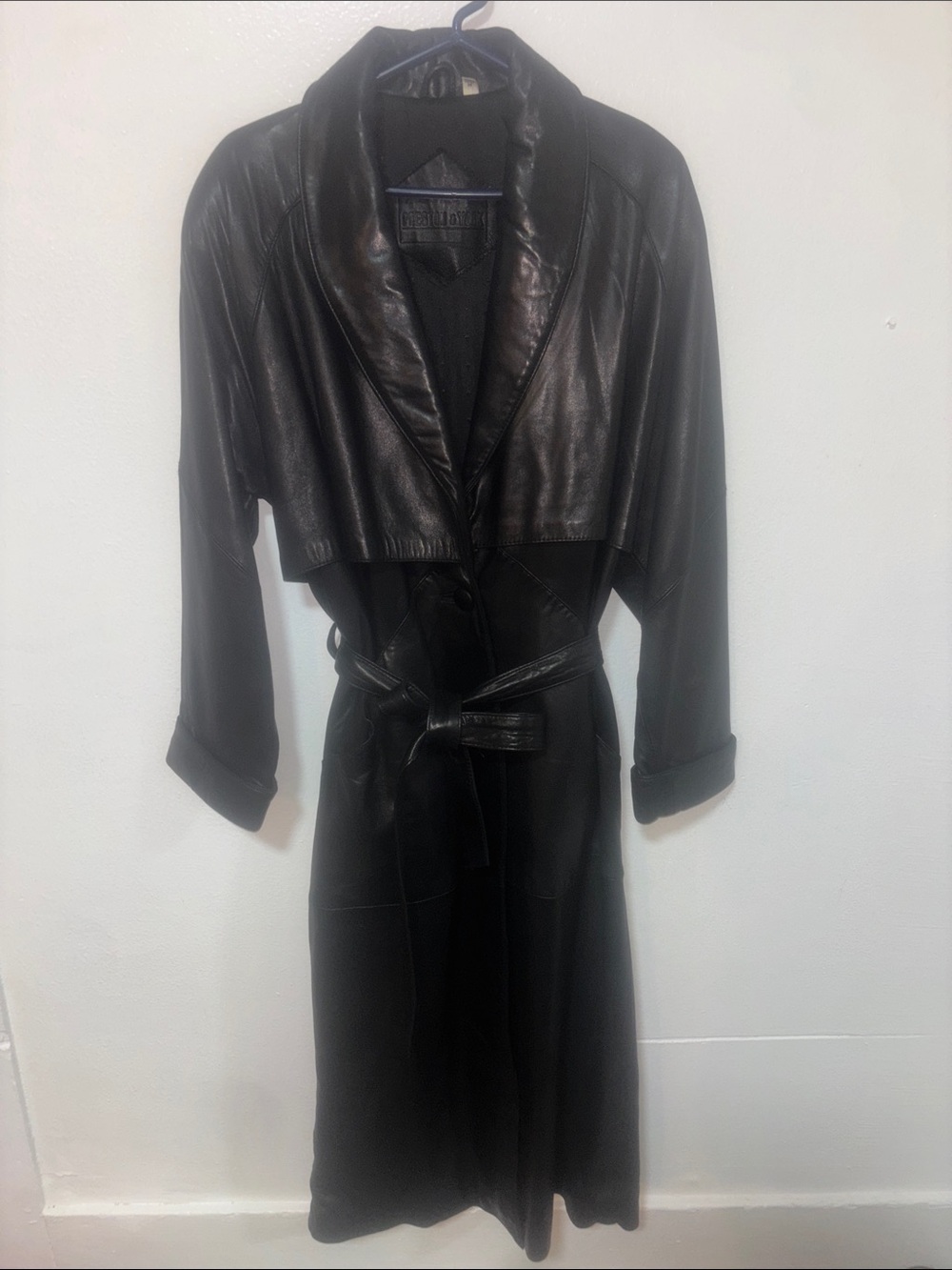 Preston & York Black lambskin Leather Trench Coat with Belt